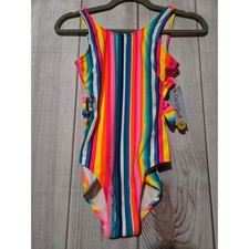 Cat  Jack Girls Rainbow Stripe One Piece Swimsuit Side Cut Out Size L 10/12 NWT