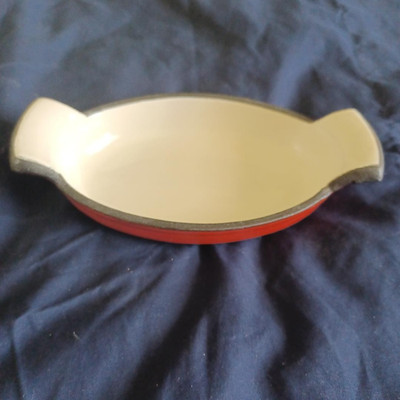 Martha Stewart Collection 5 1/2'' L Cast Iron Red Enamel Au Gratin Baking Dish
