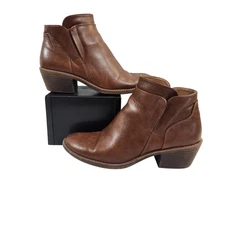 Eurosoft by Sofft Womens Brown Leather Ankle Boots Side Zip Block Heel Size 9.5M