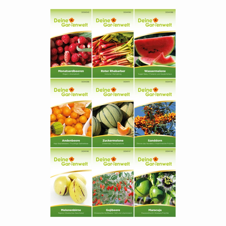 Obstsamen-Set 9 Sorten Samen - Saatgut für Obst - Physalis Erdbeere Goji Melone - Bild 2 von 2