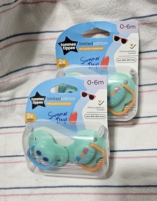 Tommee Tippee Summer Days Limited Edition Pacifiers Lot of Two - 2 packs 0-6 M