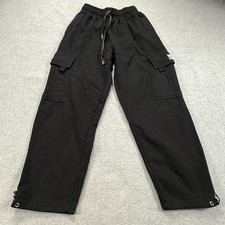 Pro Club Cargo Baggy Sweatpants Men  s S Black Heavyweight Fleece Streetwear