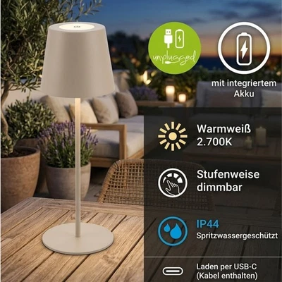 Akku-Leuchte Briloner Tischleuchte LED Beige dimmbar Tischlampe IP44 2,5 Watt - Bild 1 von 4