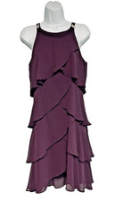 SL Fashions Women's 8 Plum Chiffon Sleeveless Tiered Rhinestones Cocktail Dress