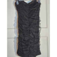 Black Strapless Ruched Mesh Mini Dress Sweetheart Neckline Bodycon LBD Womens