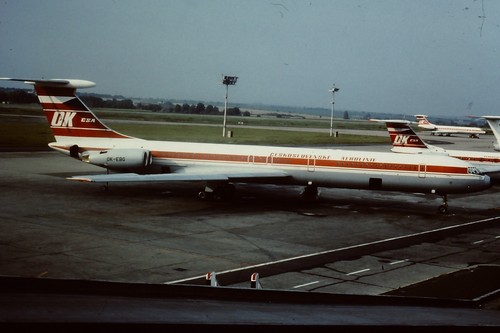Interflug, Ilyushin Il-62 OK-EBG, East Germany, at airport, aircraft slide