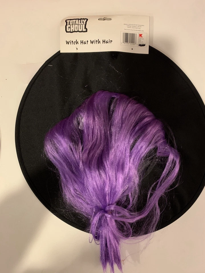 Vintage Totally Ghoul Witch Hat With Hair Purple and Black 18” - Image 2 of 3