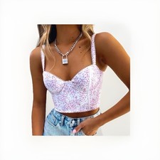 White Fox Weekend Love Floral Butterfly Corset Bustier Top Size Medium