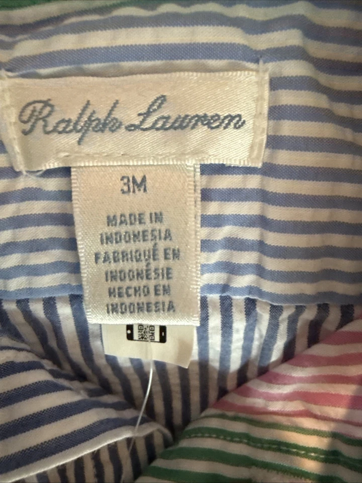 RALPH LAUREN Baby Girl Patchwork Seersucker Dress, Size 3 Month, Pastel Hues NWT - Image 3 of 3