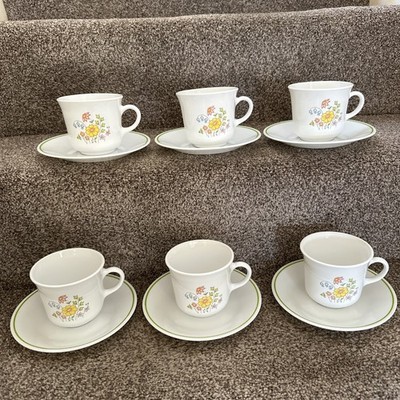 SECHS VINTAGE CORELLE BY CORNING USA SPRING MEADOW TASSEN UND UNTERTASSEN SET