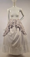 VICTORIAN 1880  S STRIPED FLORAL POLONAISE BUSTLE OVER SKIRT W RICH RUFFLES