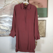 NWT Cremieux Womens Long Sleeve Hi-Low Button Front Shirt Dress Dusty Rose Large