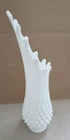 Vintage Fenton White Milk Glass Hobnail Stretch Vase With Fingers 11.5 Inches
