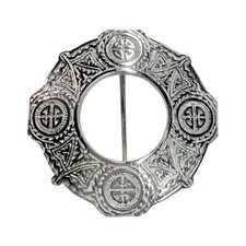 AAR Celtic Knot Chrome Finish Fly Plaid Piper Brooch for 3" Diameter Kilt