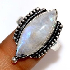 Rainbow Moonstone 925 Silver Plated Ring US 9 Ethnic Jewelry Most Beautiful JW