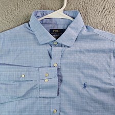 Polo Ralph Lauren Shirt Men 16.5 32 33 Button Up Long Sleeve Blue Plaid