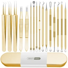 Blackhead Remover Tool 16 PCS Pimple Popper Tool Kit Tweezers Set for Eyebrow