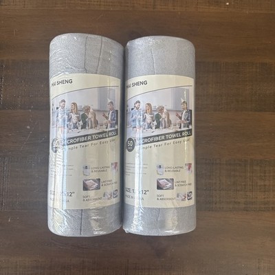 2 Pack Microfiber Towel Roll  50 Pack 12x12 inch Gray 100 Reusable Towels