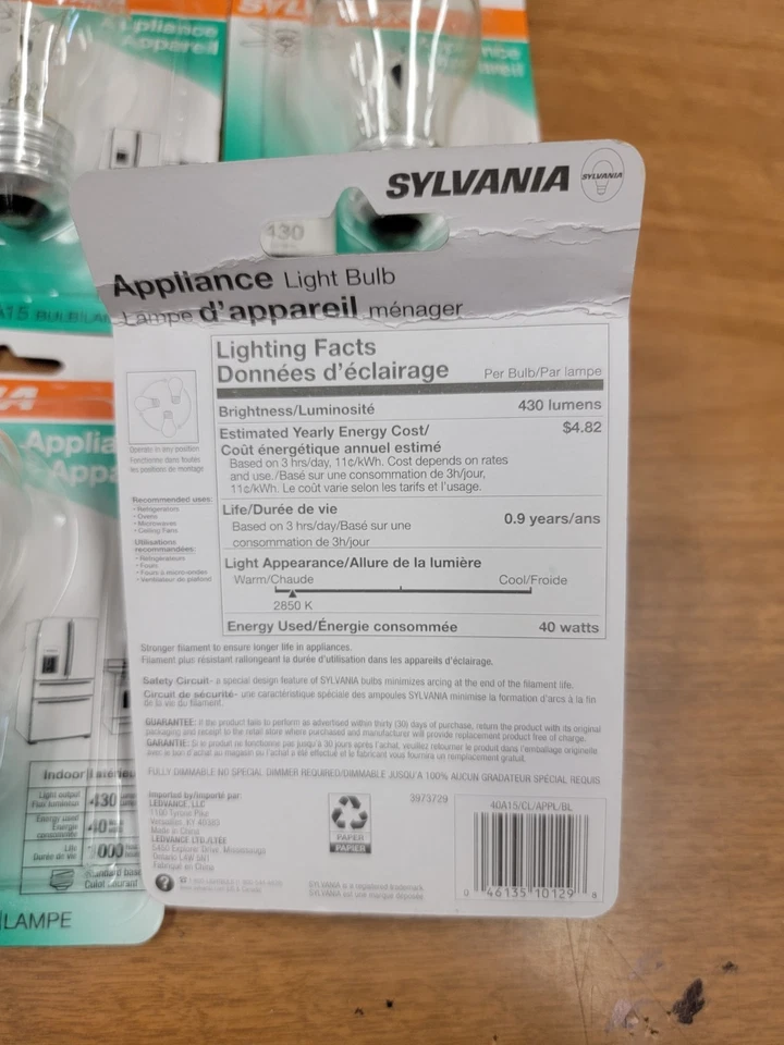Sylvania APPLIANCE REPLACEMENT BULB SYLVANIA  40 A15 CL APPL BL  120V  40W. 4pk - Image 3 of 3