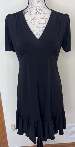 New Michael Kors Black Short Sleeve Round Neck Pleated Hem Shift Dress Medium