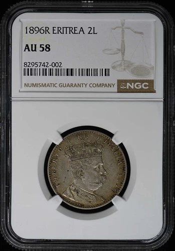 1896R ERITREA UMBERTO Silver 2 Lire NGC AU58