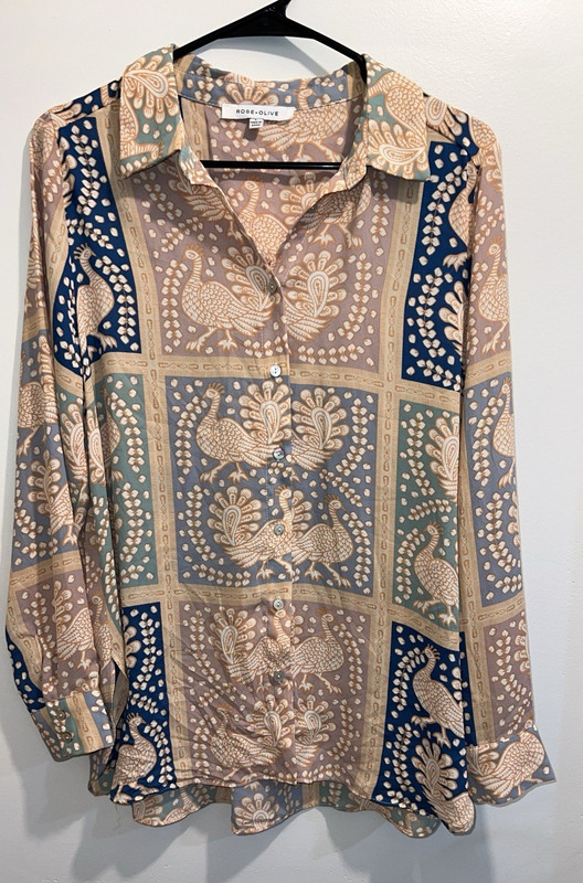 ROSE+OLIVE Women's L Multicolor Paisley Collared Long Sleeve Button-Up Blouse