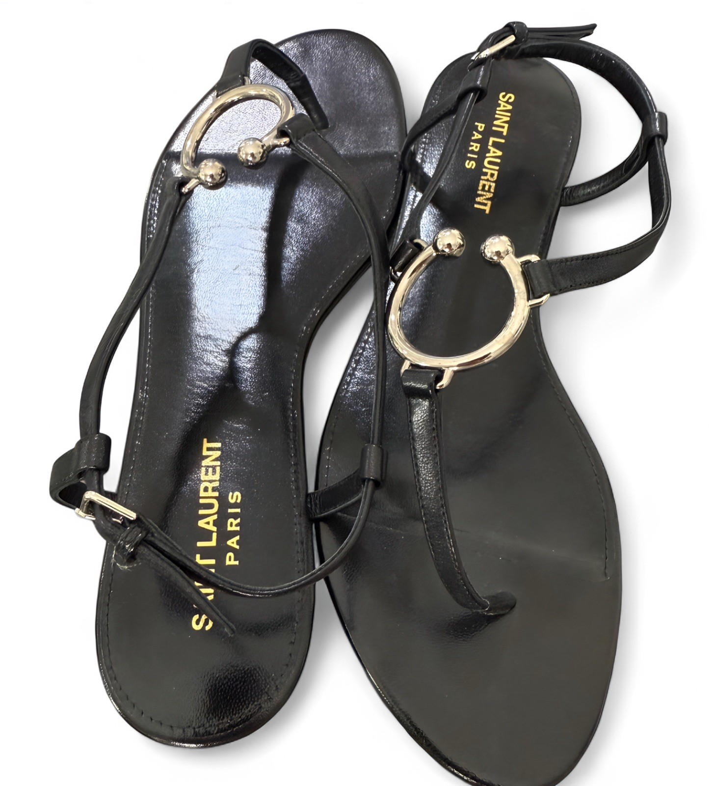 Sandali con anello in pelle nera nuovi senza scatola autentici SAINT LAURENT TAGLIA 9 