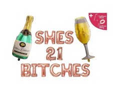 SHES 21 BITCHES Balloon Banner Party Decorations Balloons 21st Women Age 21 RUDE
