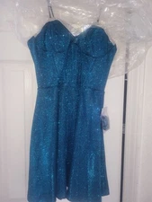  Teal Glitter Dress With Rhinestones  junior Size 0 
