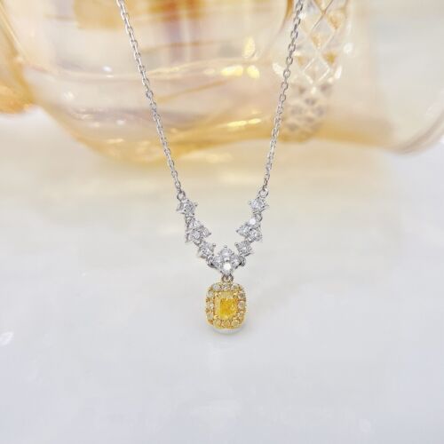 Best Price Fancy Yellow Diamond Necklace Cushion White Gold Pendant Jewelry