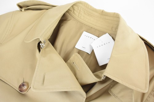 Sandro Magnetic Abrigo Hombre XL Gabardina Doble Botonadura Largo Medio Beige - Imagen 4 de 11