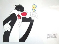 GATTO FIRMATO CHUCK JONES SYLVESTER TWEETY BIRD WARNER BROTHERS 1997 PRODUZIONE CEL
