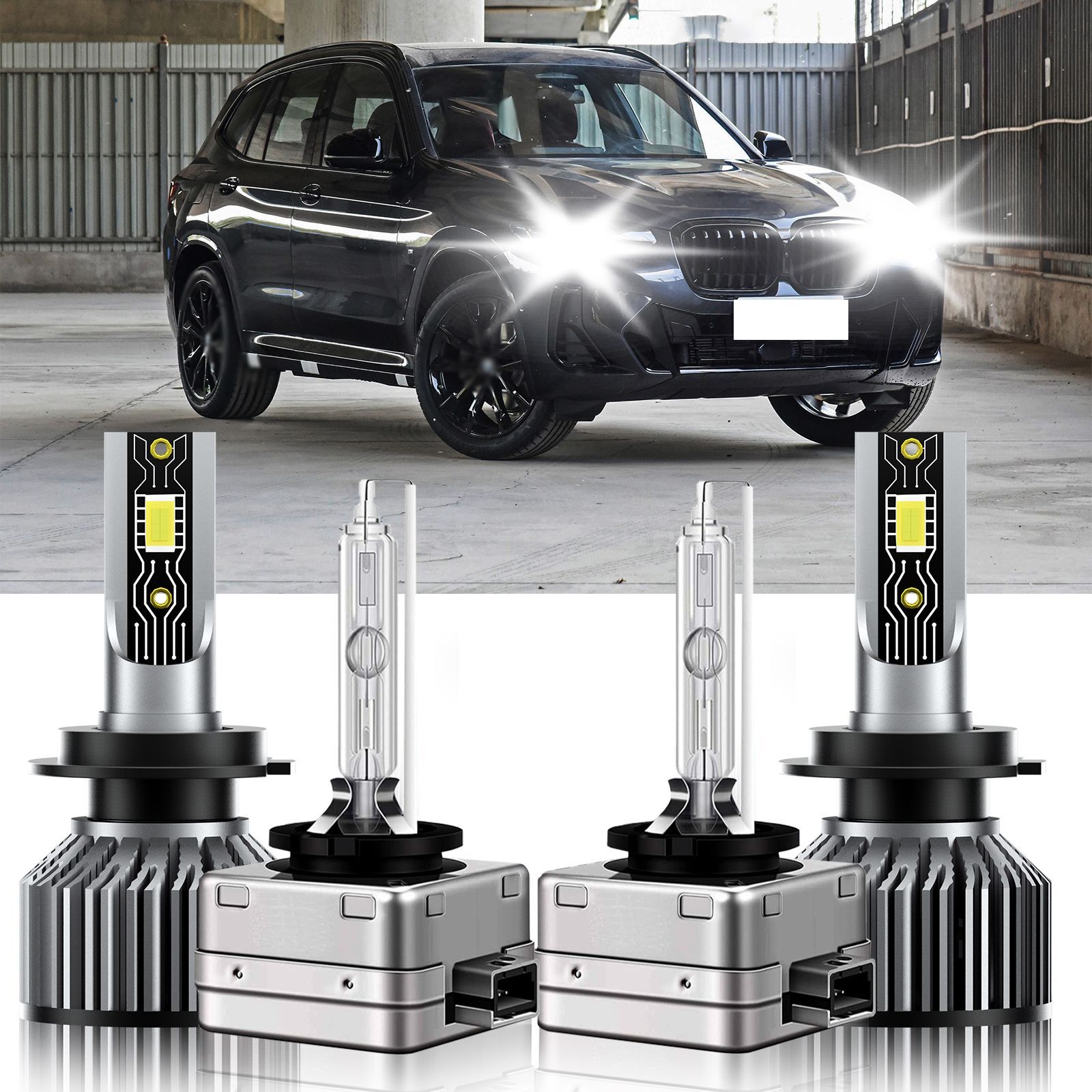H7+D1S LED HID Headlight Bulb Combo High Low Beam 6500K For BMW X3 2007-2010