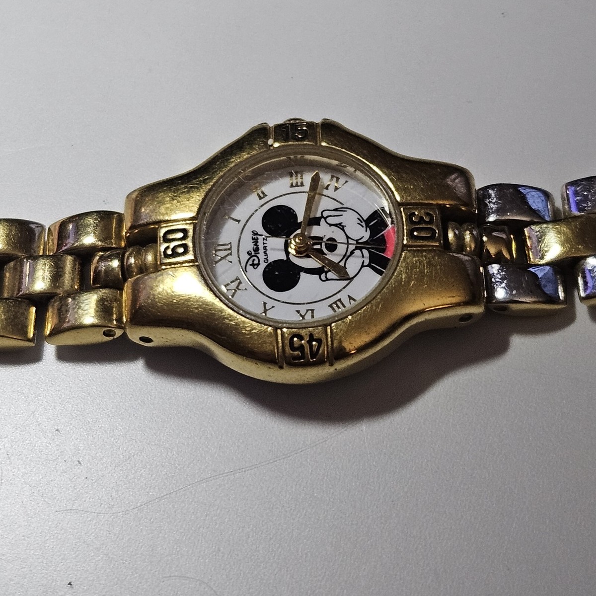 Disney Mickey Mouse Time Works Watch Gold and Silver Tone Needs Battery Man main image 2