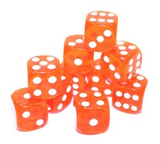 New Set of 10 Translucent Rounded Corner 16mm Dice - 5/8" Game Dice   Orange