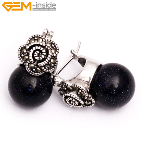 Pendientes de piedra arenisca perla blanca flor plata marcasita cuentas encanto - Imagen 4 de 48