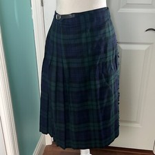 James Pringle Weavers of Scotland 100 Wool Plaid Fringe Kilt Skirt UK 10 Blue