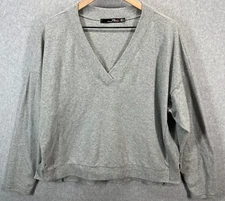 RLX Ralph Lauren Womens Golf Sweatshirt Gray V Neck Split Hem Soft Oversize Sz M