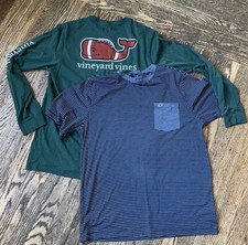 Lot Of 2 Boys Vineyard Vines Shirt Green Football Whale Blue Striped Size XL