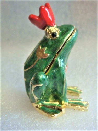 Tiny FROG PRINCE Enamel & Jewels Trinket Jewelry Box - Picture 2 of 7