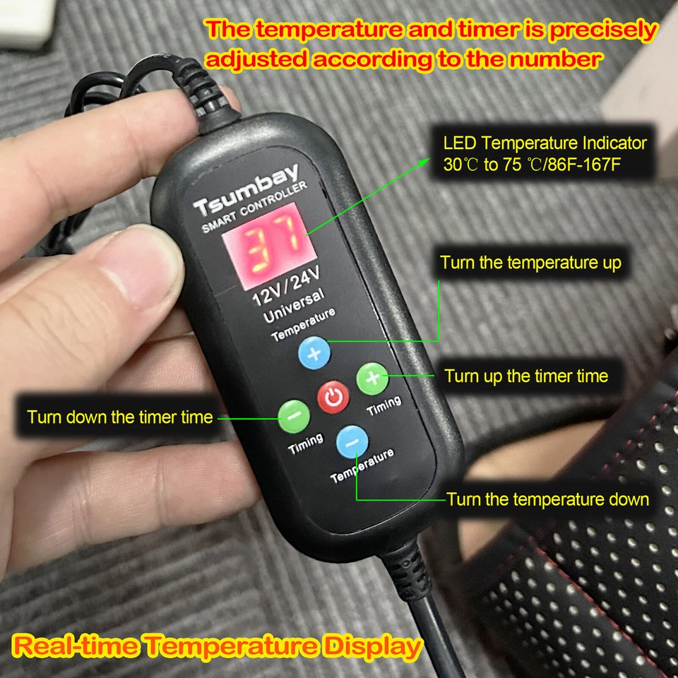 W/Smart Remote Car Seat Cover Cushion Heated Warmer Driver Heating Warming Pad - Imagem 4 de 4