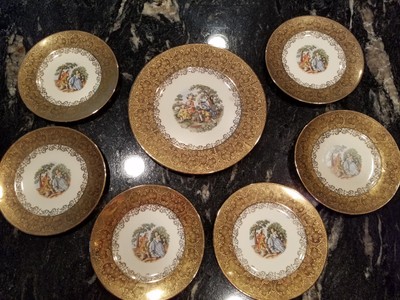 Set Of 7 Atlas China Warranted 22 Carat Dinner Plates Antique Gold Karat Ebay