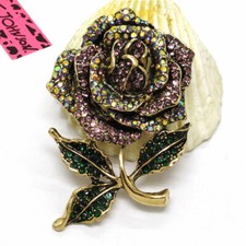 Hot Fashion Women Purple Crystal Enamel Vintage Rose Flower Charm Brooch Pin