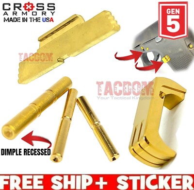 Cross Armory for Glok Gen 5 GOLD Extend Slide Lock Magazine Release Dimple Pins
