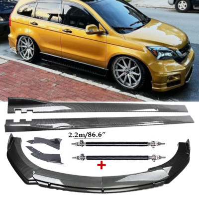 Carbon Fiber Front Bumper Lip Spoiler 86.6'' Side Skirt Kit For Honda Pilot 03-23