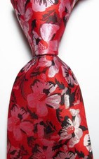 New Classic Floral Red Black White JACQUARD WOVEN 100 Silk Men's Tie Necktie