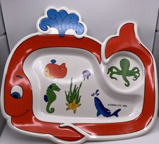 Vtg Oneida Melamine 1988 Whale Divided Childs Plate See Animals Fun Colors RARE
