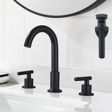 8 in Widespread Matte Black Bathroom Sink Faucet Basin Waterfall 3Hole Mixer Tap