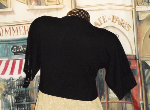 USA NWT S Black Shrug Shiny Gold Embellishment Short Sleeves - Picture 3 of 5