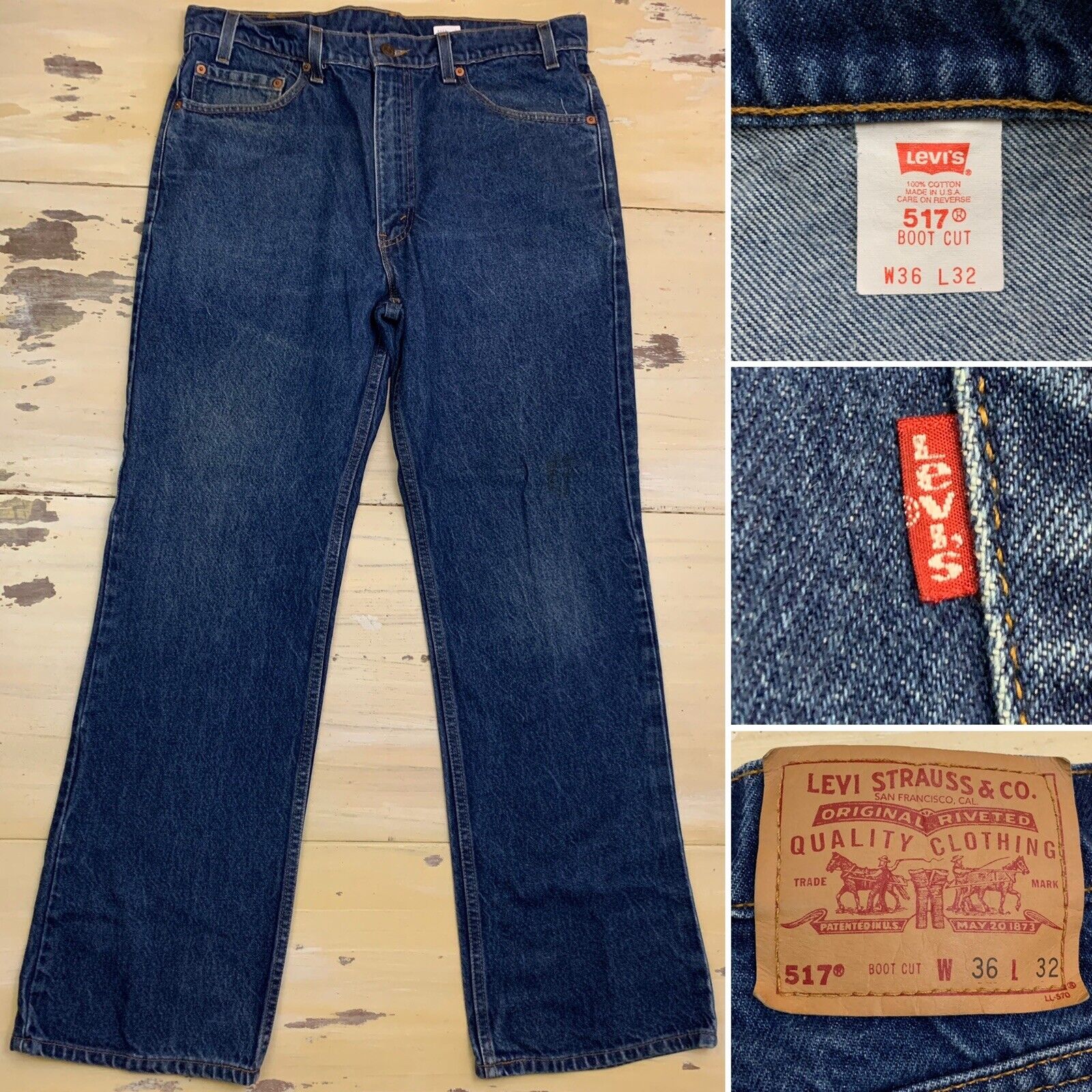 LEVIS 517 - Vtg Made In USA Faded Bootcut Dark Bl… - image 1